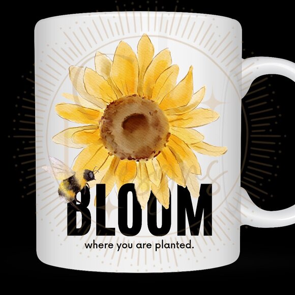 Bloom Where You Are Planted Sunflower Bumble Bee NEW 11 oz Coffee Cup Mug - Picture 1 of 1